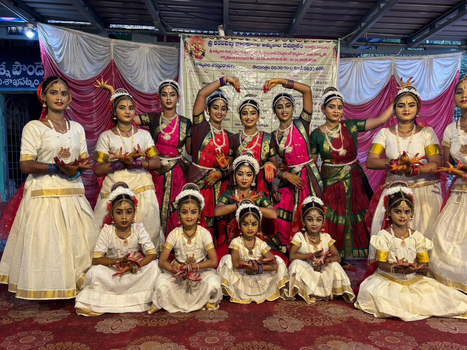 Kuchipudi group stage recital with classical mudras, hastas and synchronized formations